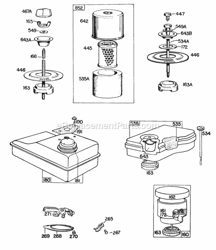 Air Cleaner Grp Fuel Grp Diagram and Parts List for 060101-0110-99  Briggs and Stratton Engine